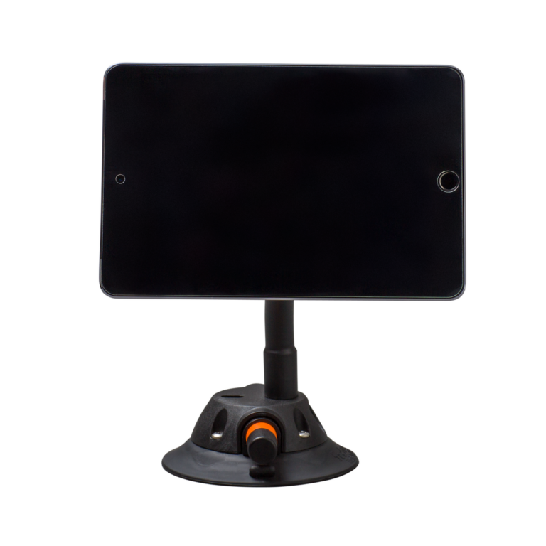 Product close up view of SeaSucker Naked Flex Mount in Black holding a large tablet
